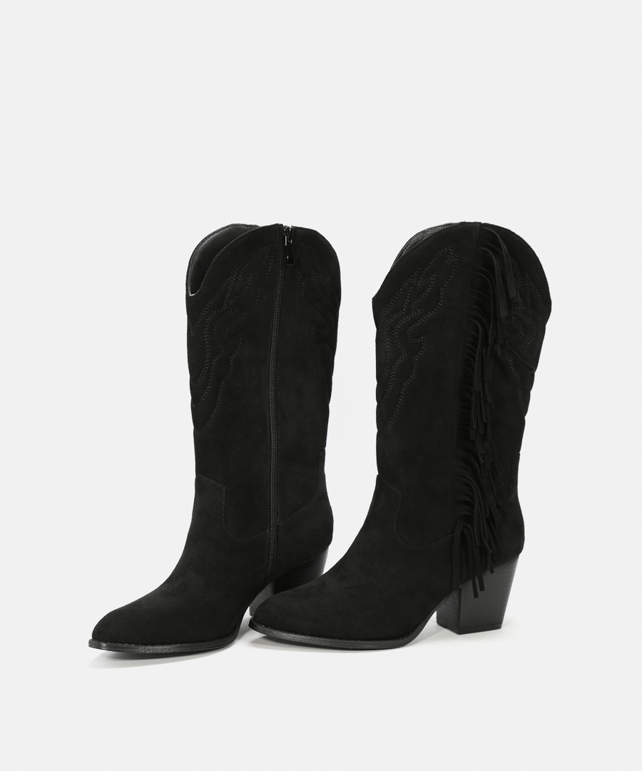 Botas cowboy flecos tacón media caña  image number null